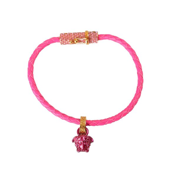 Versace Fuxia Braided Leather Fuxia Medusa Head Charm Bracelet - Picture 1 of 6